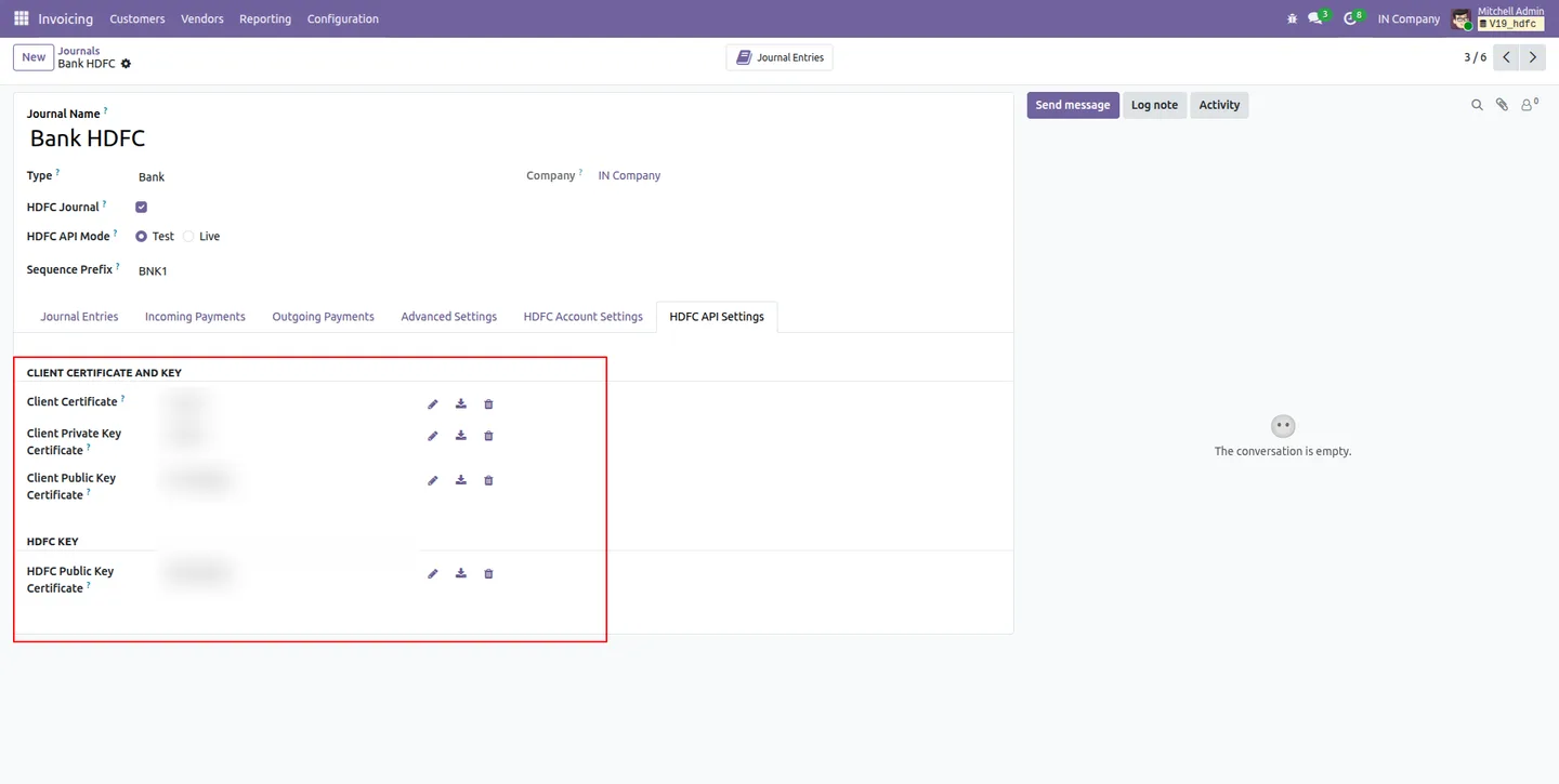 Creating an HDFC payment from a vendor bill in Odoo