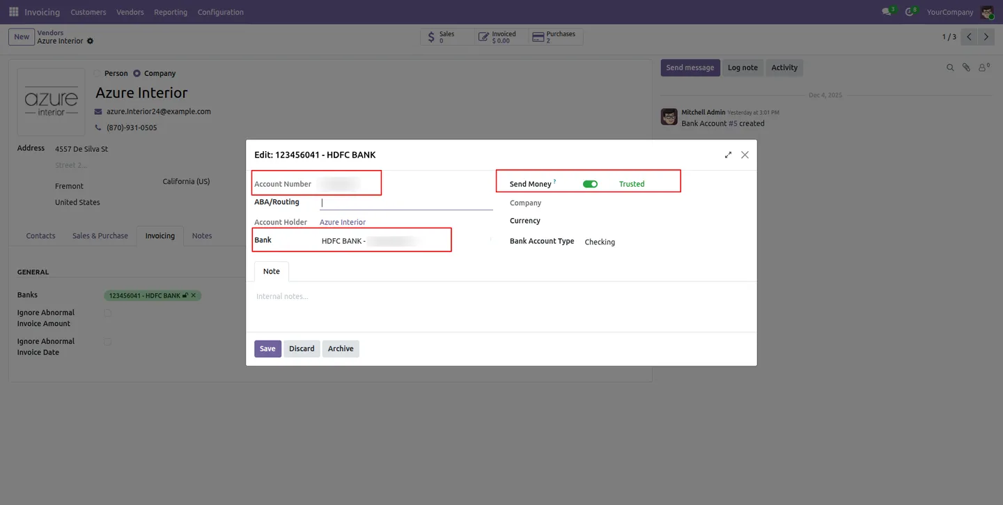 Real-time HDFC vendor payment status shown in Odoo