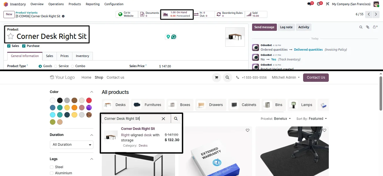Customer unable to add a sold-out variant to the Odoo cart