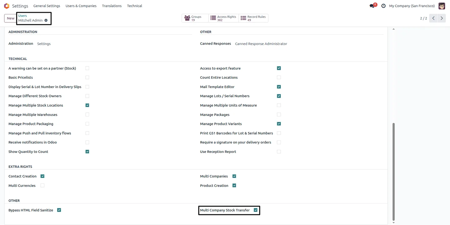 Inter-Company Stock Transfer overview list inside Odoo Inventory
