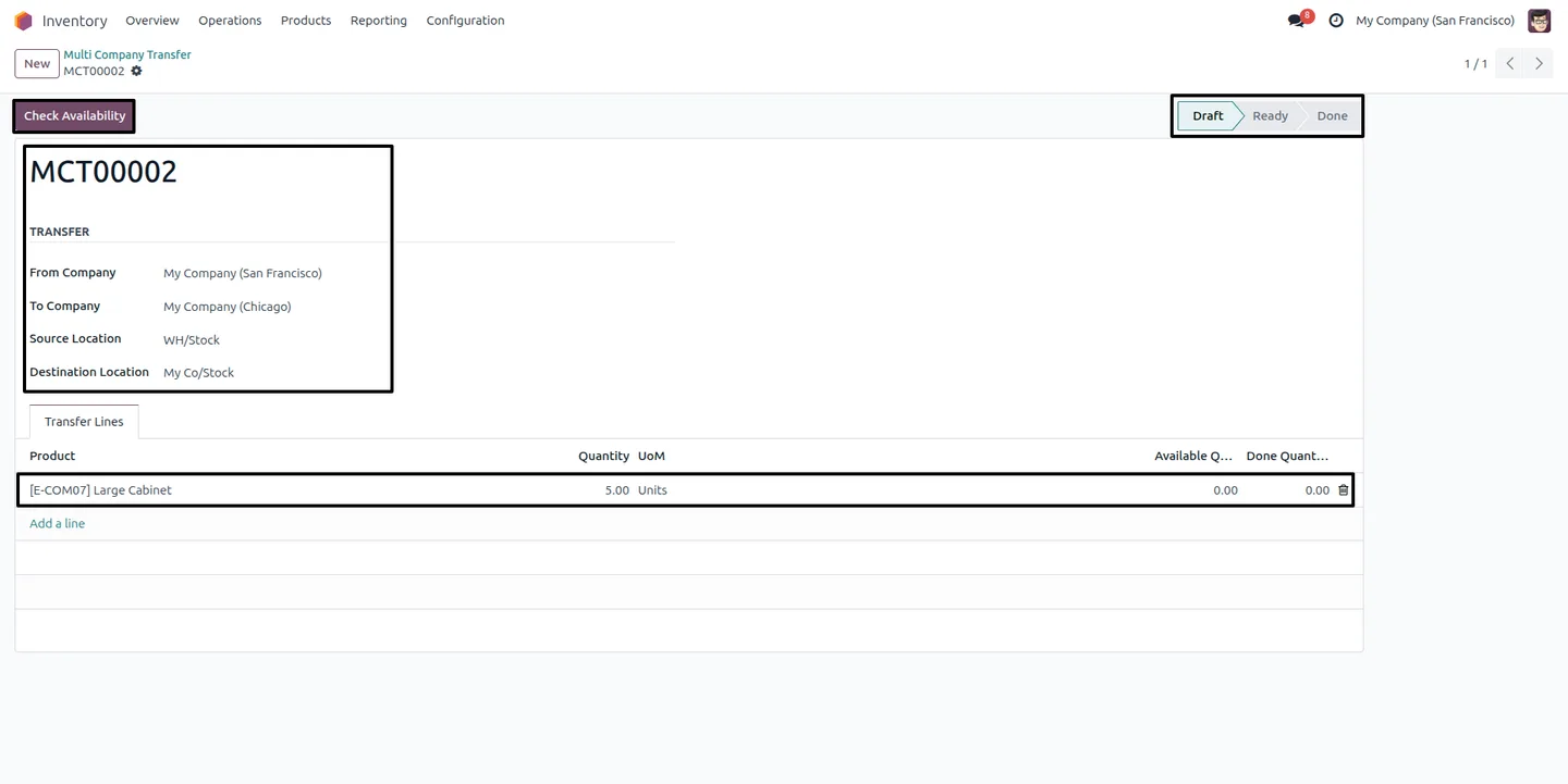 Creating a new inter-company transfer with source and destination companies in Odoo