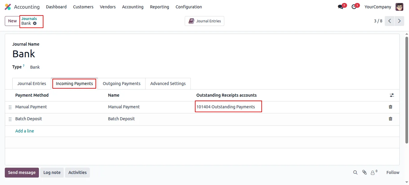 Confirming an internal payment transfer between two Odoo journals