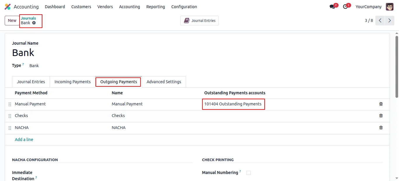 Matching receive payment auto-created on the destination journal in Odoo