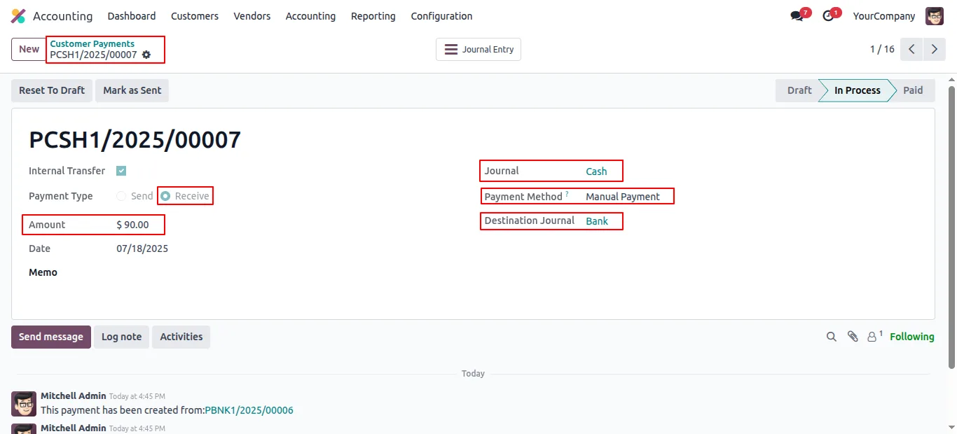 Automatic creation of the matching cash and bank entries in Odoo