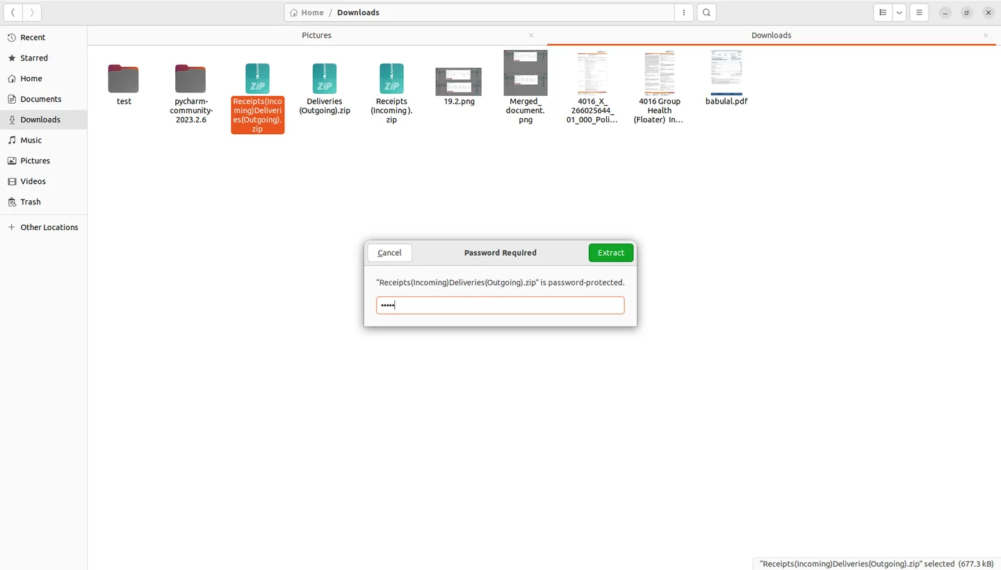 Generated password-protected ZIP of Odoo inventory QWeb reports