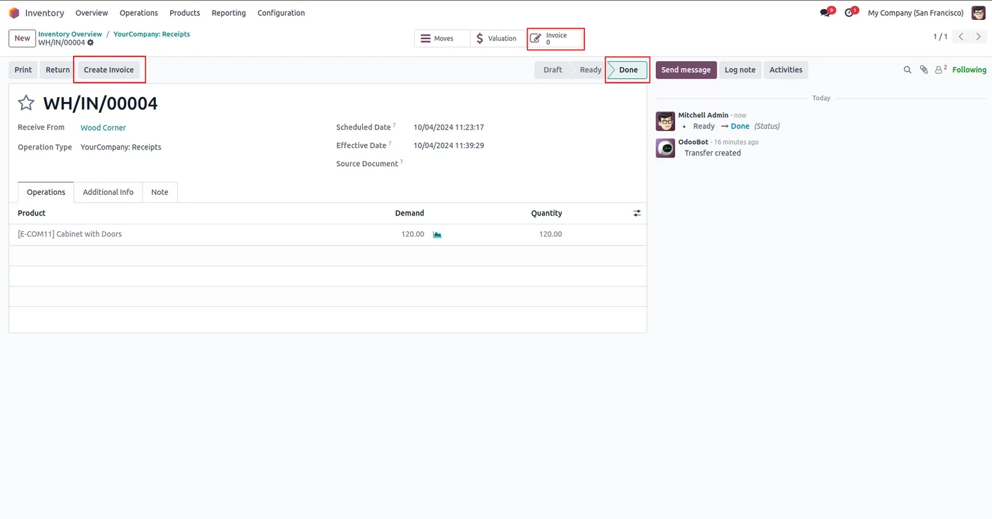 Create Invoice button on a done stock picking inside Odoo Inventory