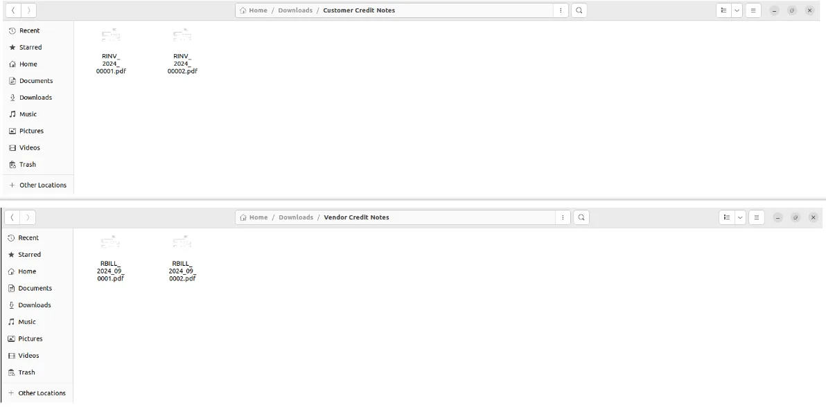 Credit note ZIP file opened with password authentication