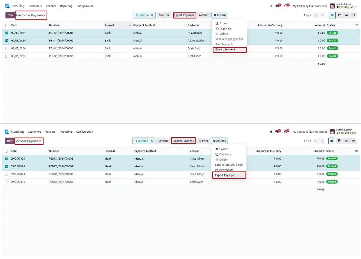 Export Payments wizard with optional ZIP password protection