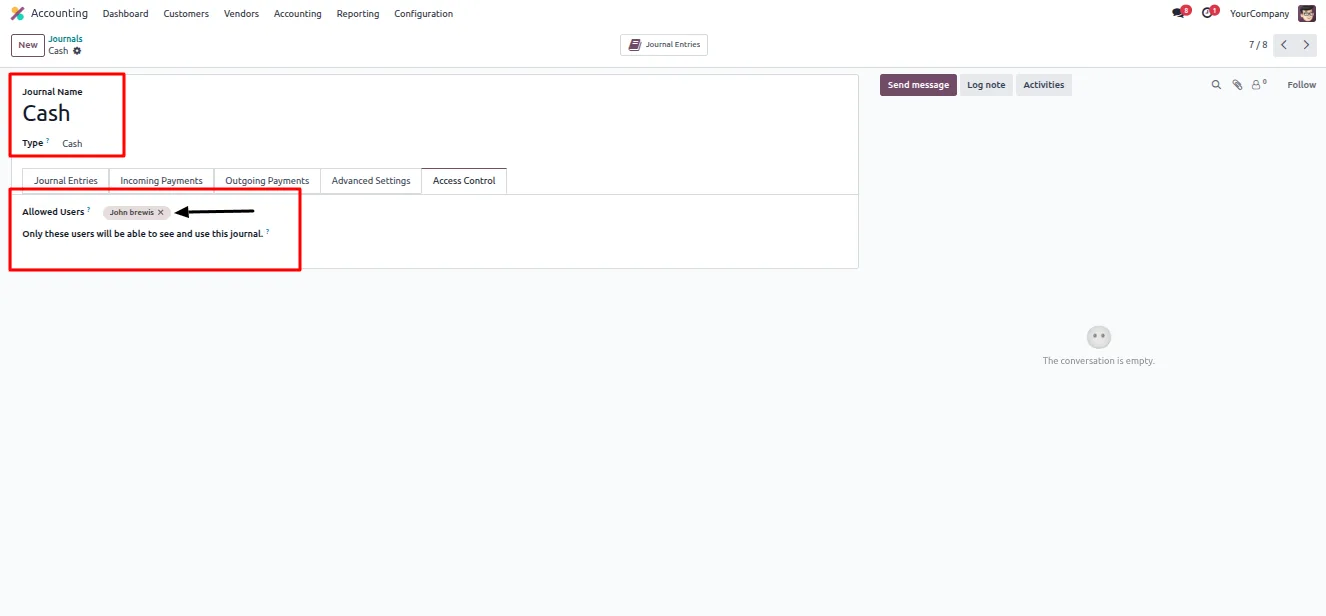 Journal selection limited to allowed journals on an Odoo entry