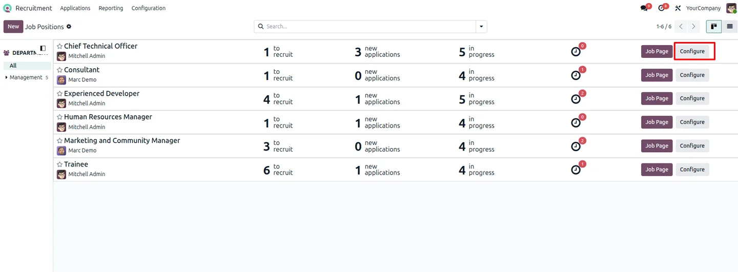 LinkedIn account connection settings inside Odoo