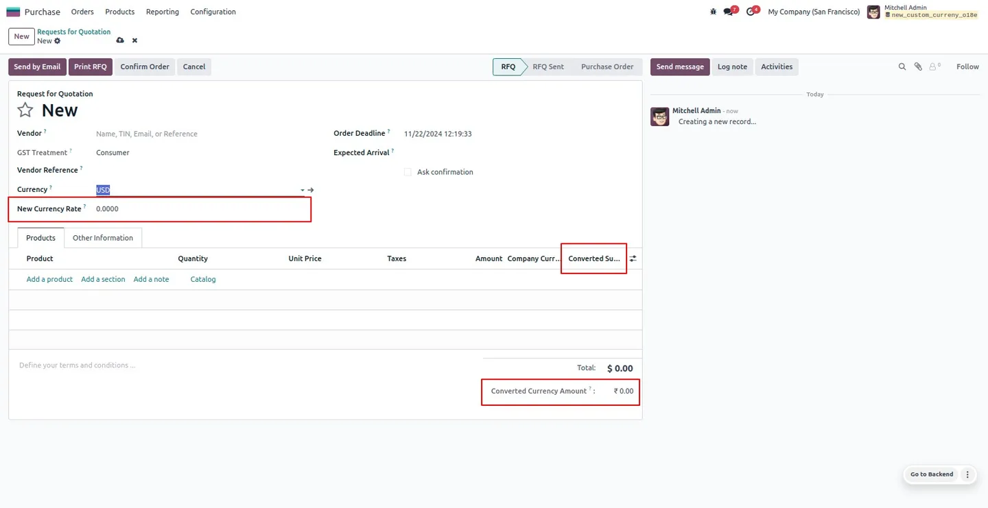 New Currency Rate field on an Odoo quotation