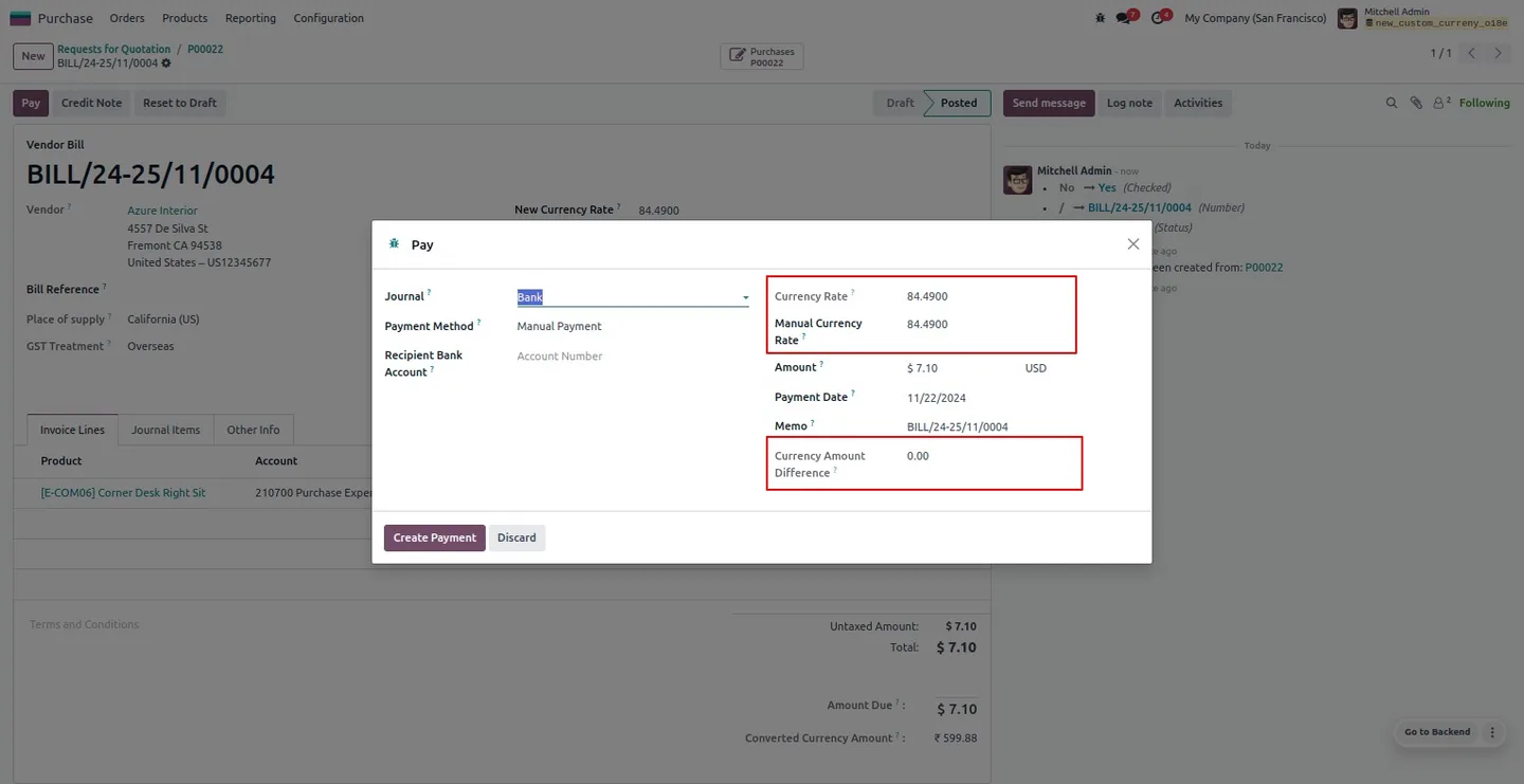 Custom currency rate on an Odoo purchase order