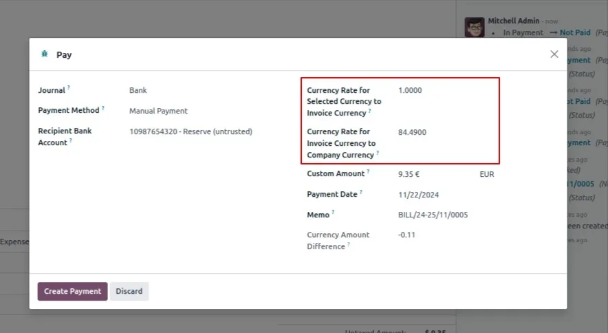 Custom rate on an Odoo customer invoice with auto-converted total