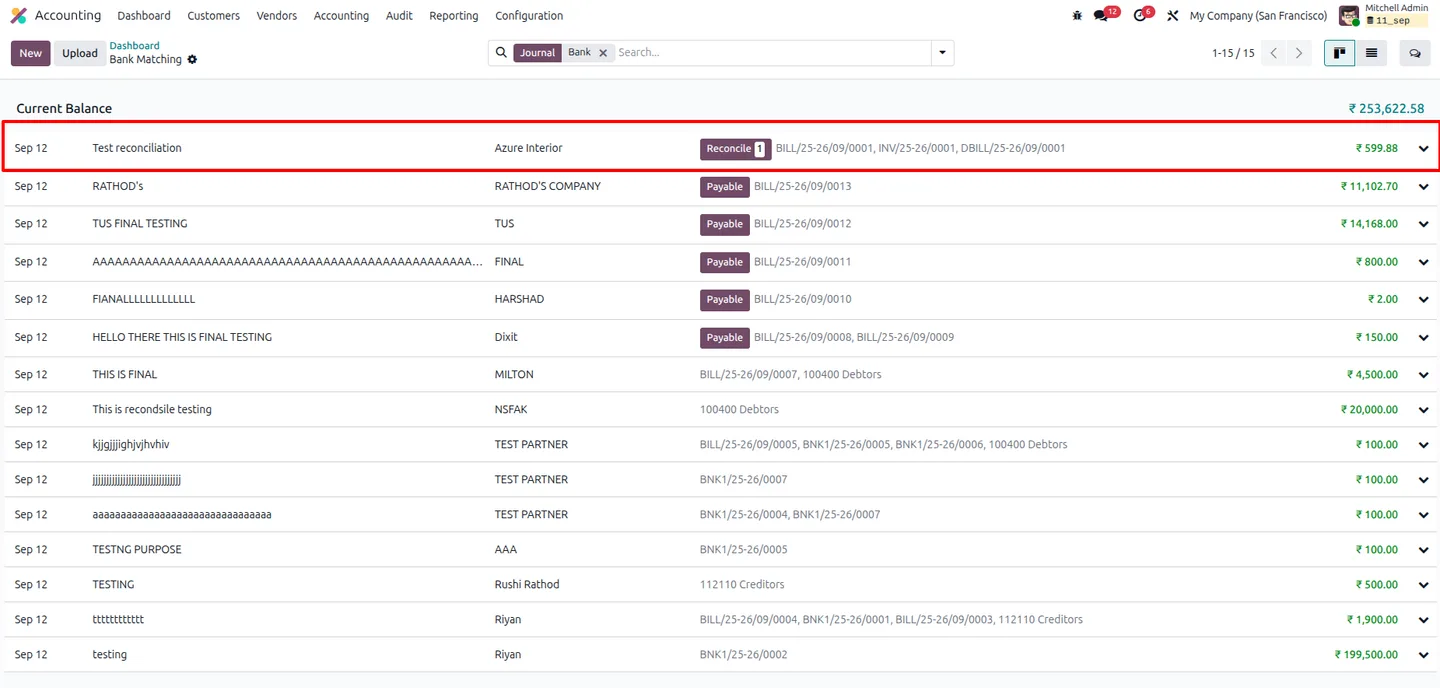 Payment matching screen in Odoo using a manual currency rate