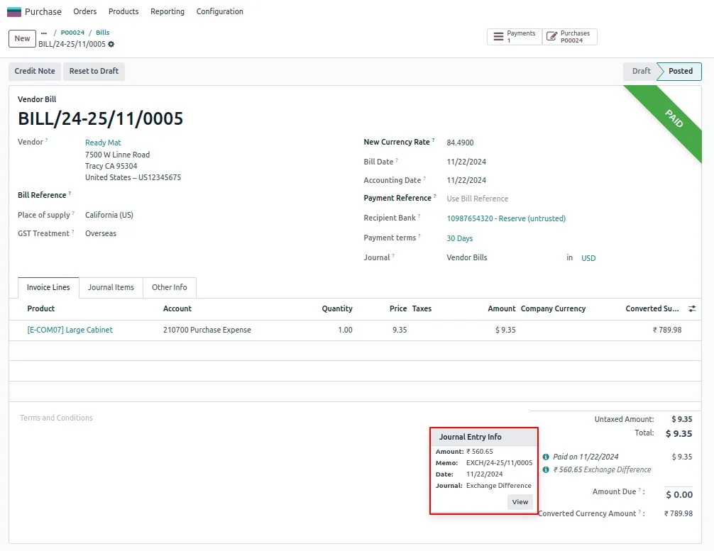 Manual currency rate field shown on an Odoo payment wizard
