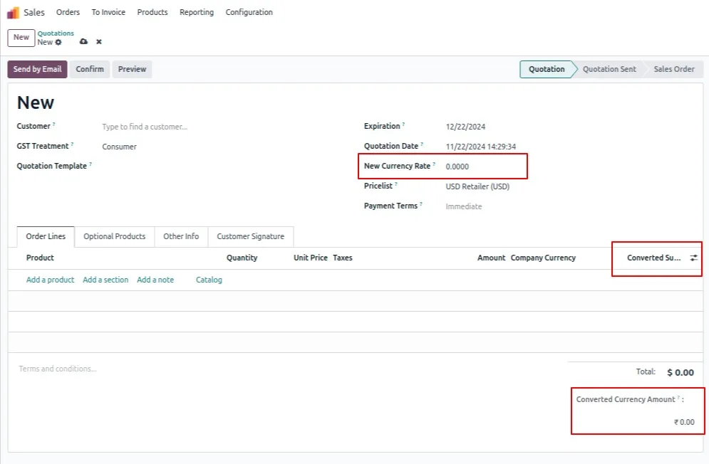 Multi-currency conversion across three currencies in Odoo