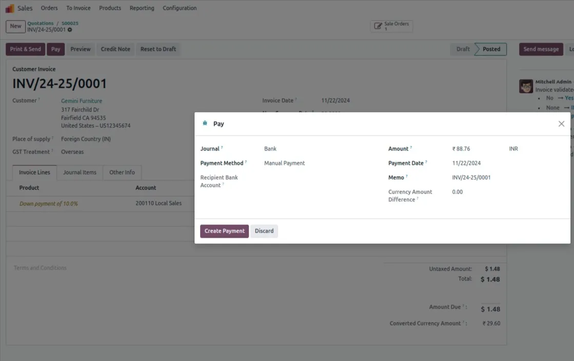 Reconciliation entry matching partner and amount with manual rate in Odoo