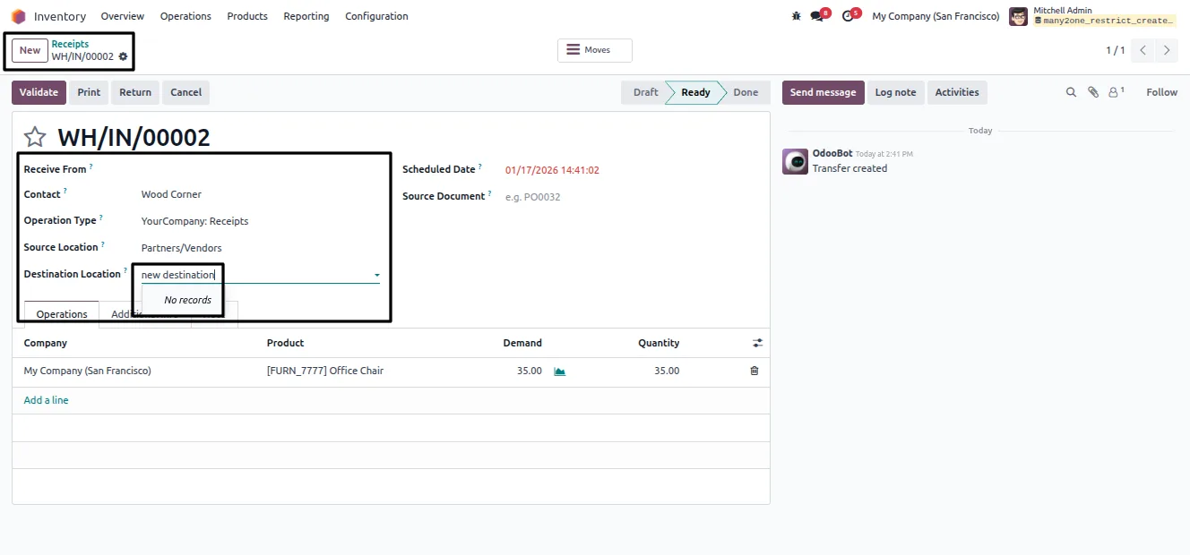 Many2one restrictions applied to a purchase document in Odoo