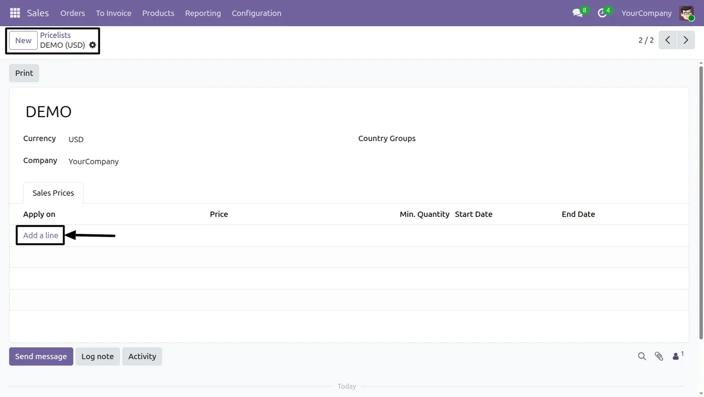 Adding a cost-range pricelist line inside Odoo 19