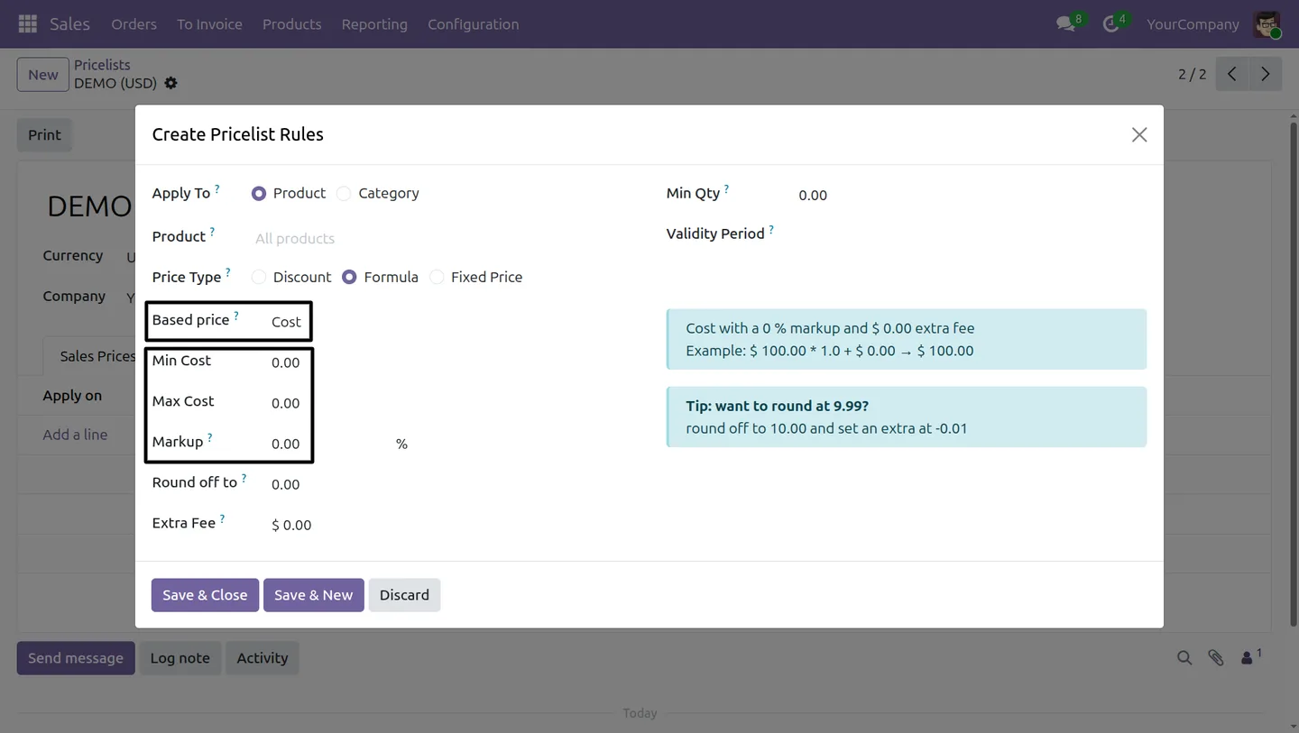 Cost price field on a product driving the Markup Pricelist Range rule