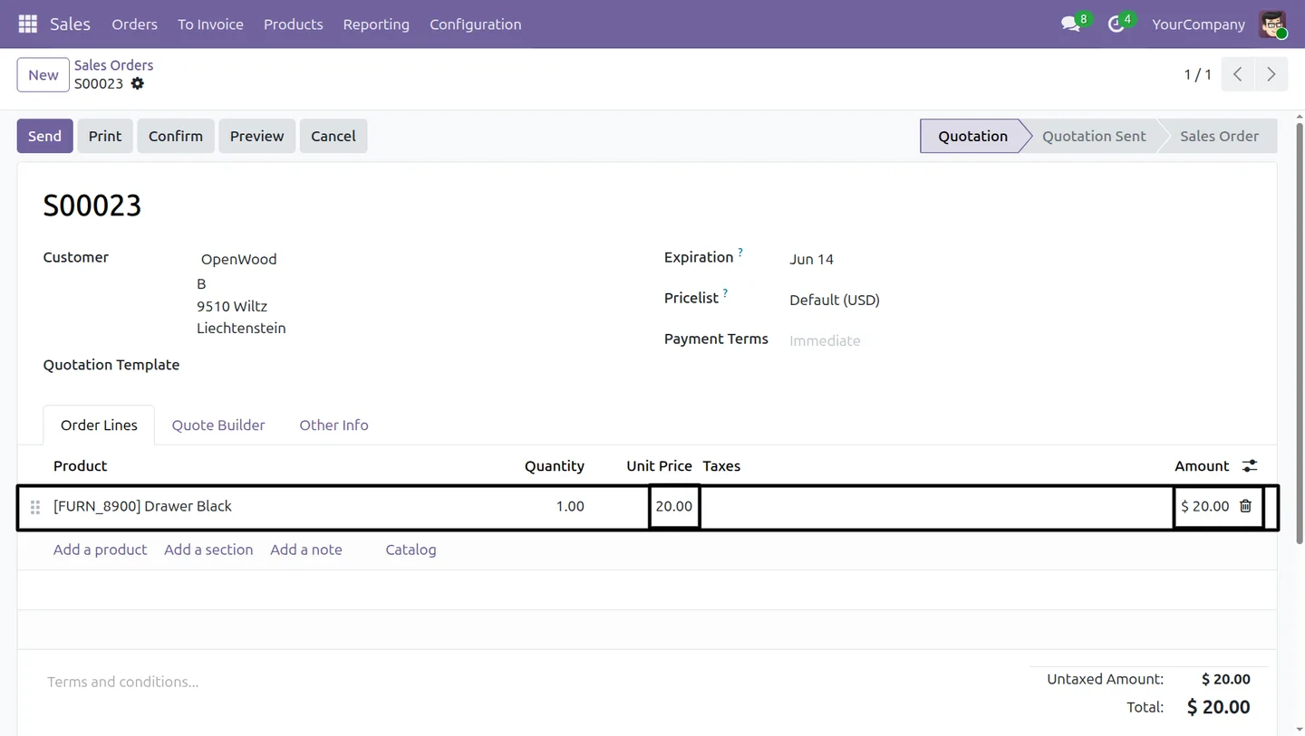 Sale order price without the Markup Pricelist Range pricelist applied