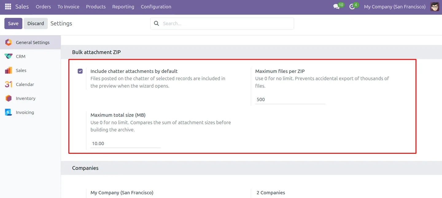 Configuring the maximum total ZIP size limit in Odoo settings