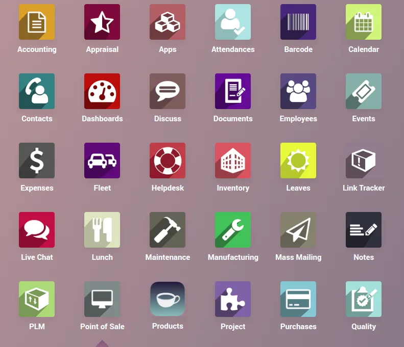 Odoo navigation menus displayed in ascending alphabetical order