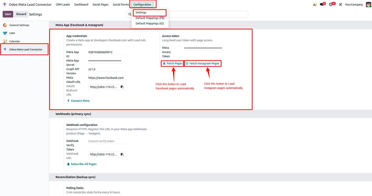 Connecting a Facebook business page to Odoo CRM