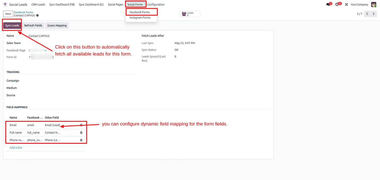 Dynamic field mapping between a Meta form and Odoo CRM fields