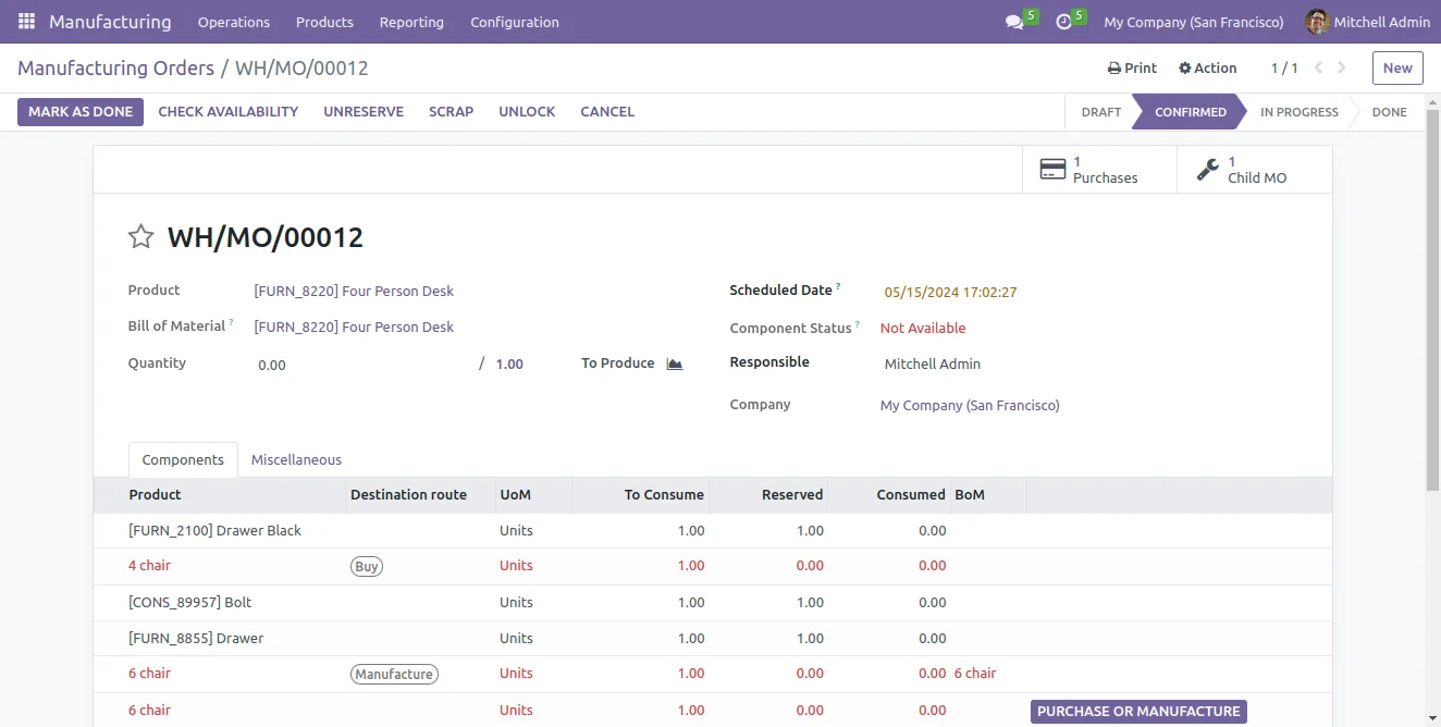 Production traceability across child manufacturing orders