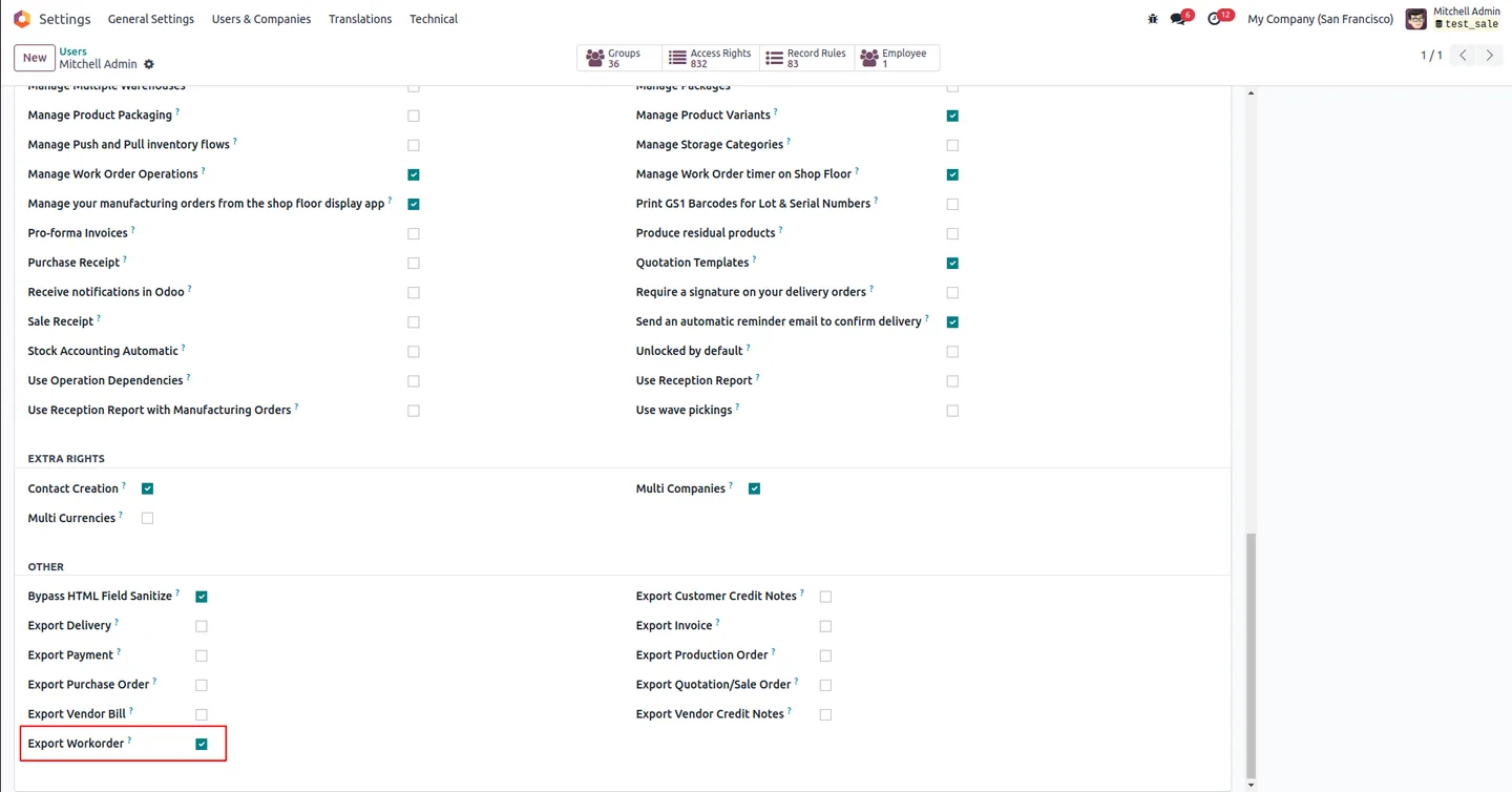 Work Orders tree view with the bulk Export Work Orders action