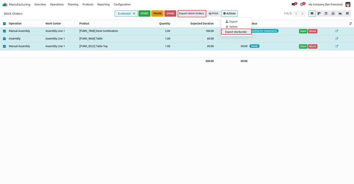 Export Work Orders wizard with optional ZIP password protection