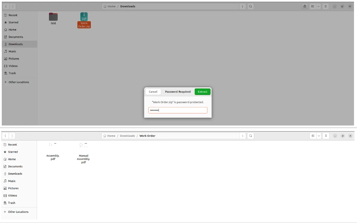 Bundled Work Order PDFs ready for distribution from a single ZIP