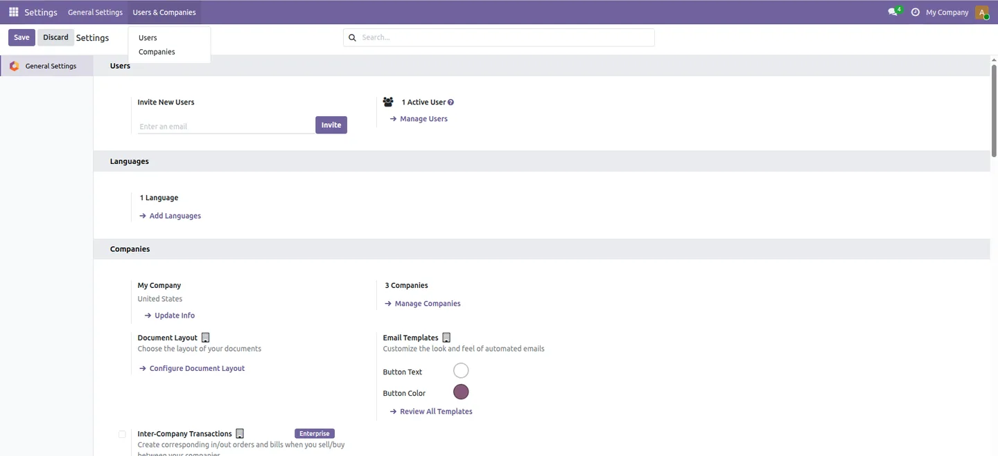 Multi-Company Selector adding one-click controls to the Odoo company switcher