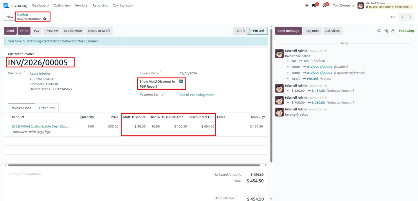 Advanced Multi Discount on a customer invoice line in Odoo