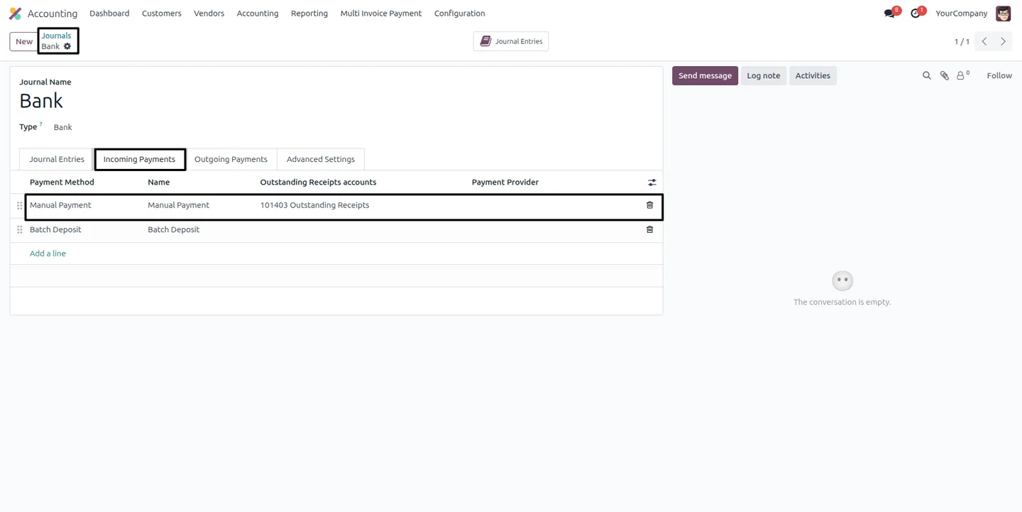 The Multi Invoice Payment menu in the Odoo Accounting app