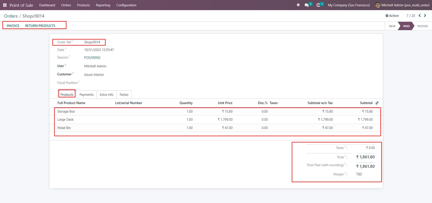 Newly created POS orders with individual receipt numbers per customer