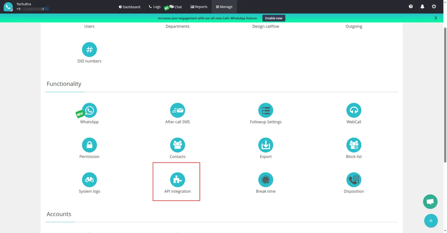MyOperator API configuration screen inside Odoo