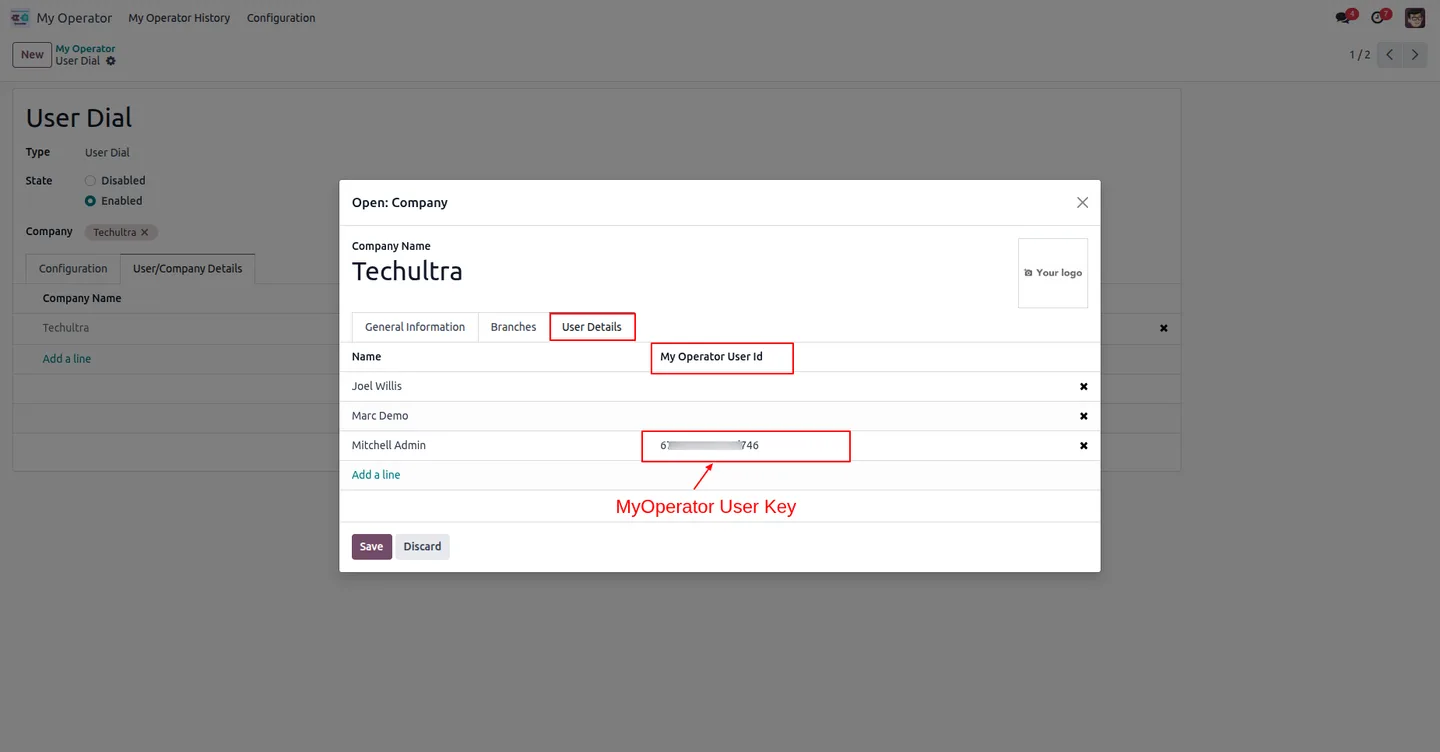 MyOperator call activity linked to an Odoo customer record