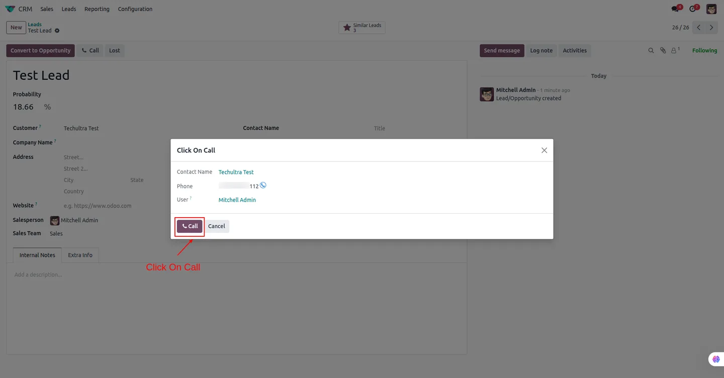 Reviewing a MyOperator call recording inside Odoo