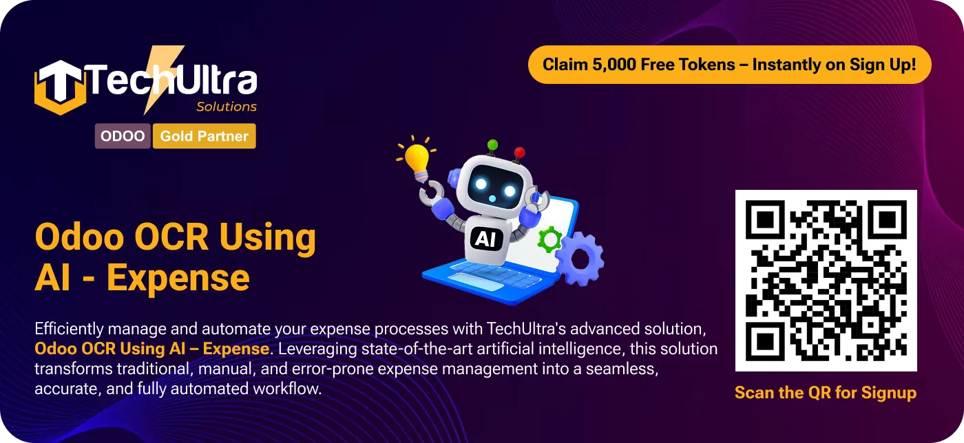 Odoo OCR AI — Expenses overview banner showing AI receipt scanning for Odoo
