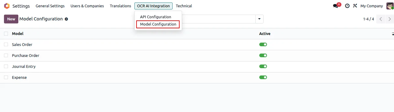 Mapping OCR fields to the Odoo Expense model in OCR AI settings