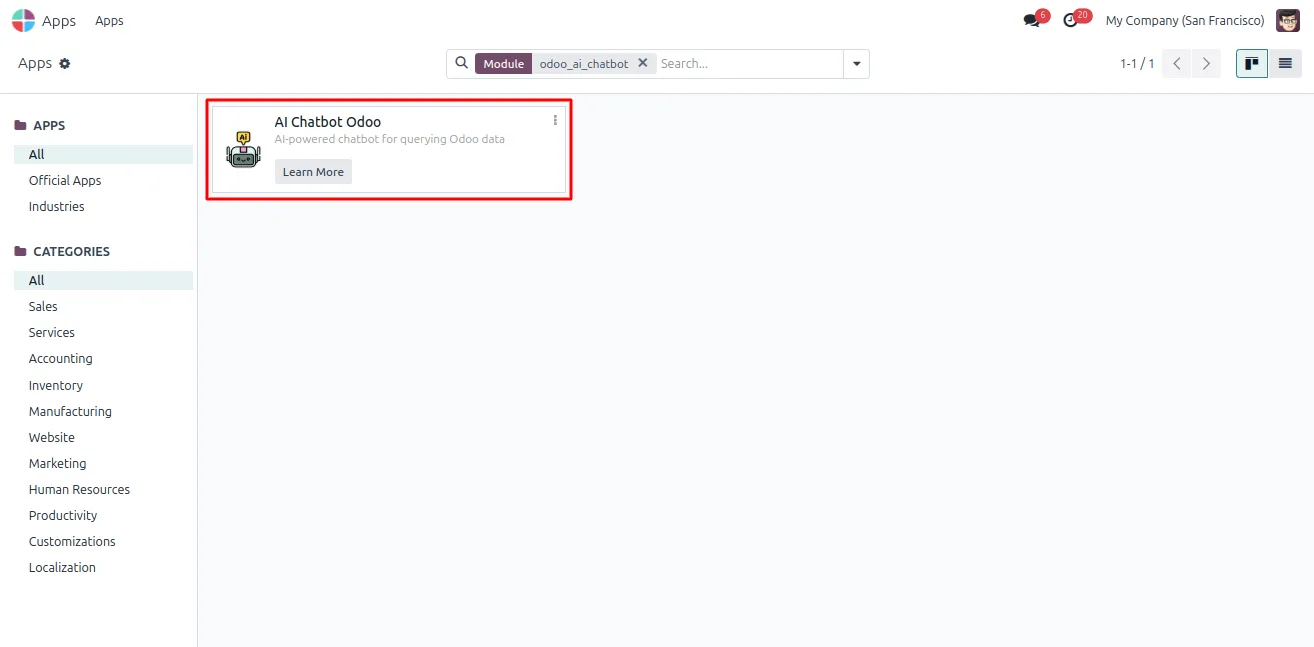 Asking the Odoo AI Chatbot a plain-English question