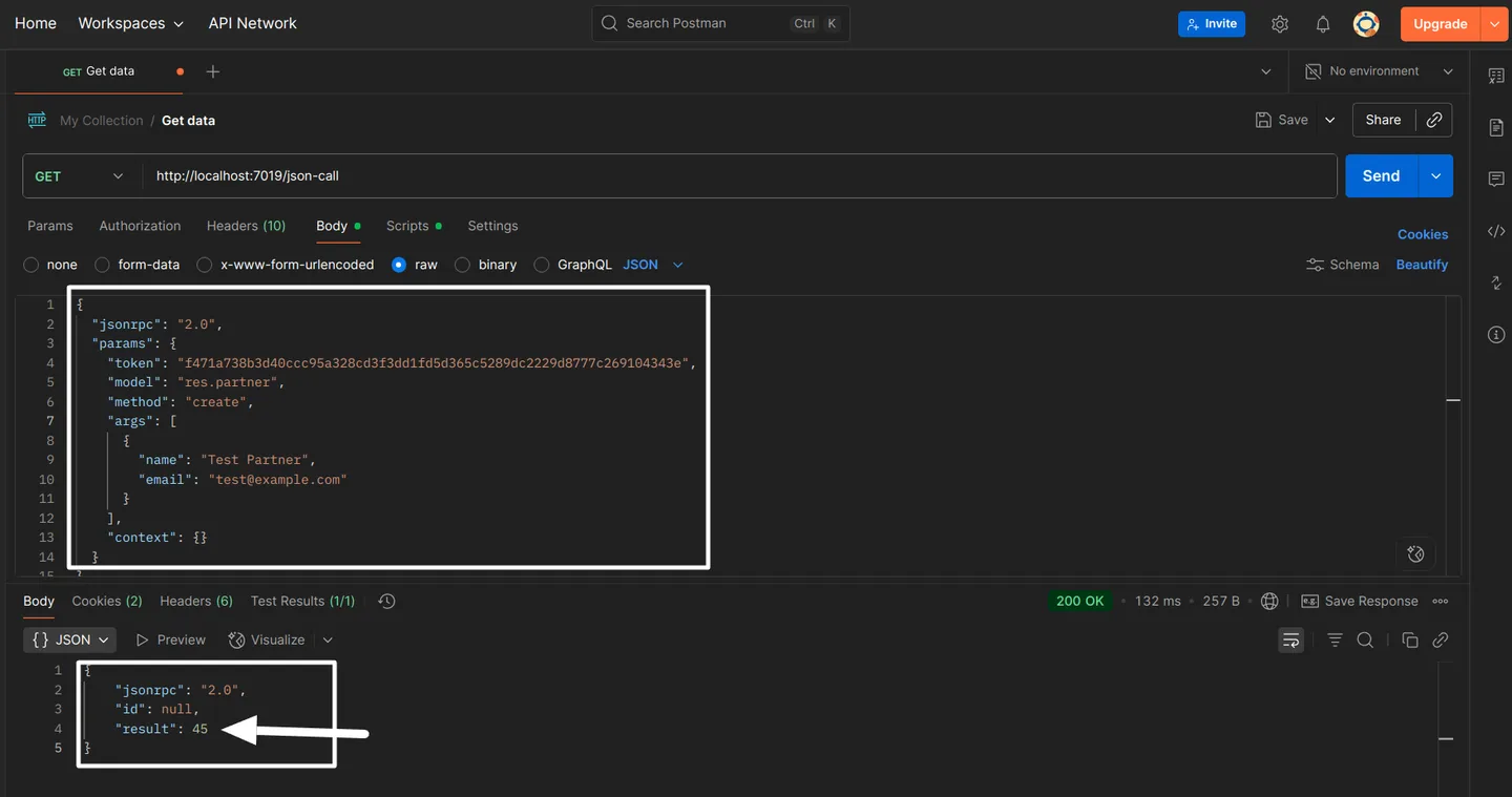 Authenticate request returning a security token from the JSON RPC API