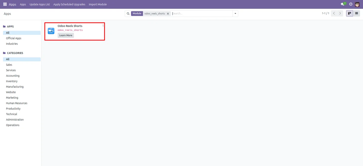 Odoo Shorts & Reels vertical short-video feed on an Odoo Website