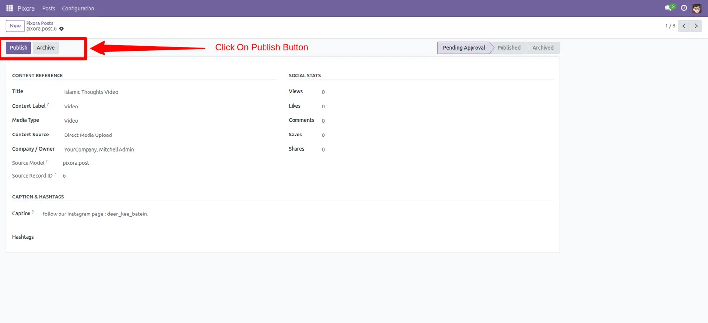 A creator profile page with follow option in Odoo Shorts & Reels