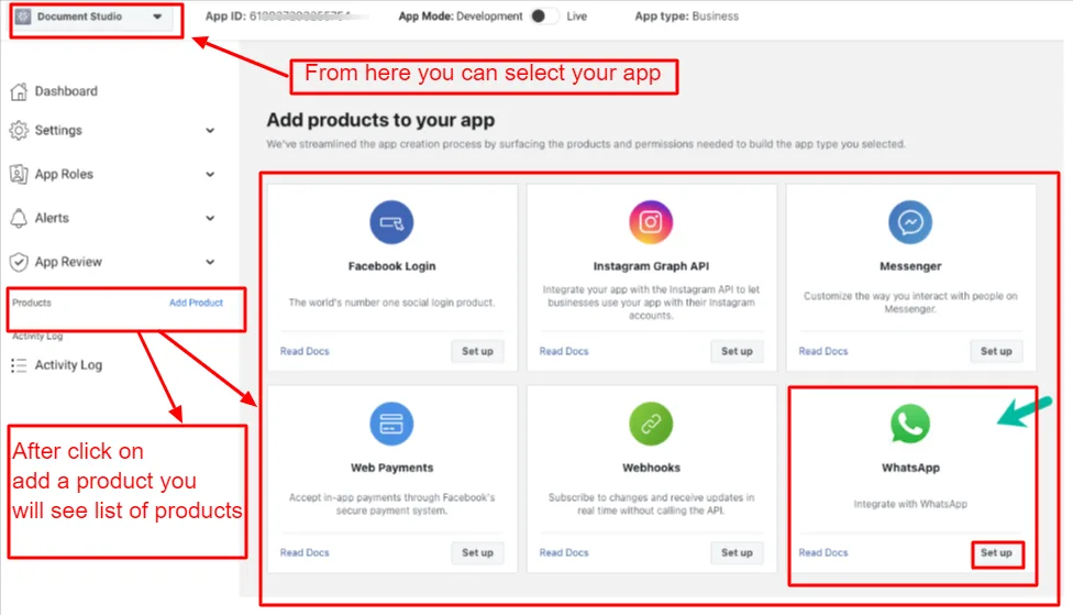 Adding the WhatsApp product to a Meta app for the Odoo bundle
