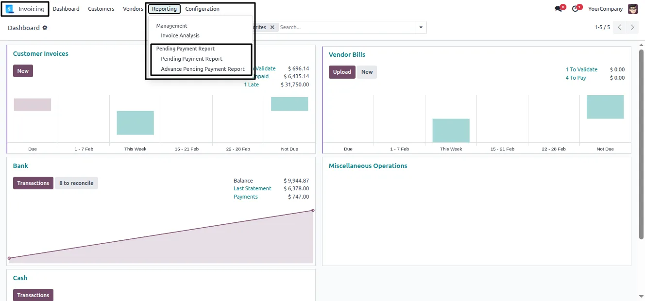 Outstanding Invoice & Bill Report menus under Odoo Invoicing Reporting