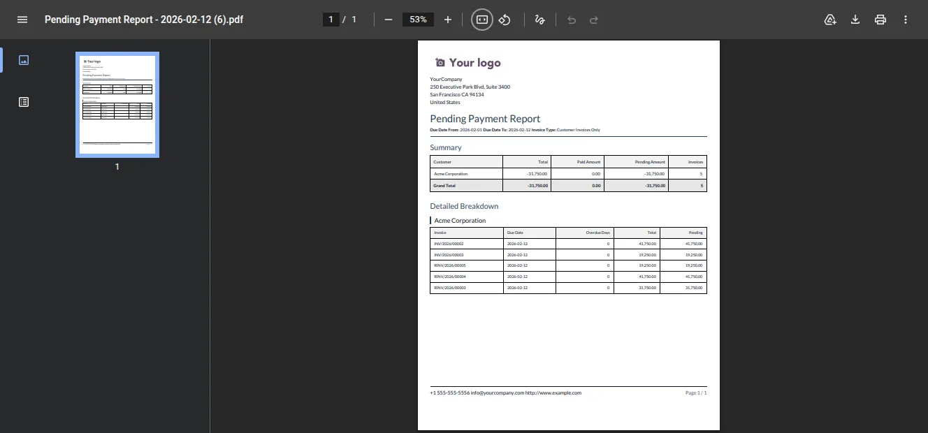 Choosing invoice, bill, or both as the report type in Odoo