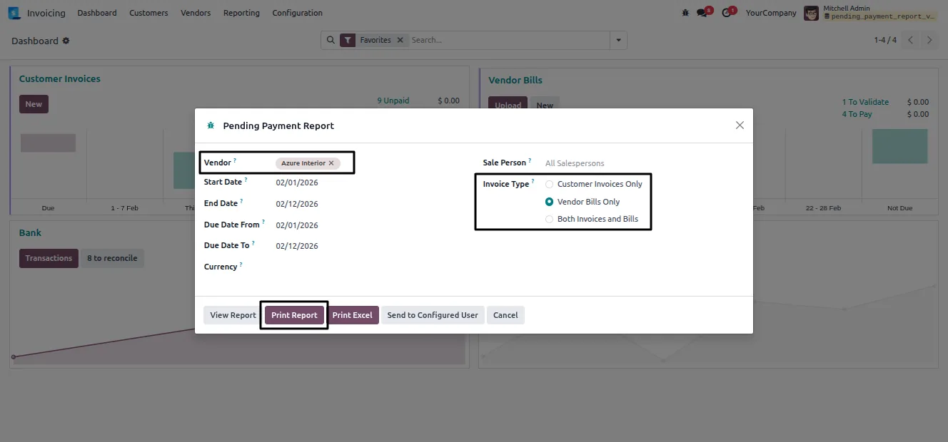 Configuring the recipient for automatic pending-payment emails in Odoo